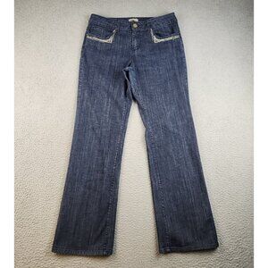 Y2K Flare Leg Jeans Women's 14 Curvy Embroidered Rhinestones Dark Wash Pants